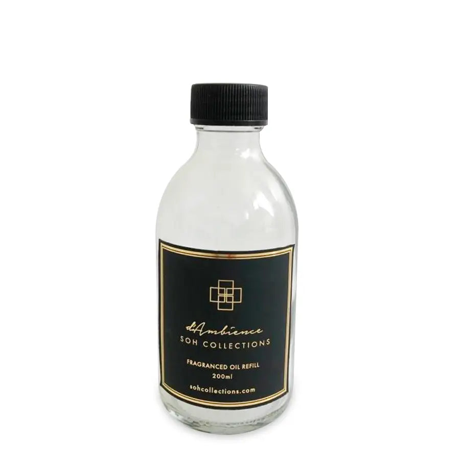 Clear glass fragrance oil refill bottle with black cap for Celebrate Scenting System diffuser