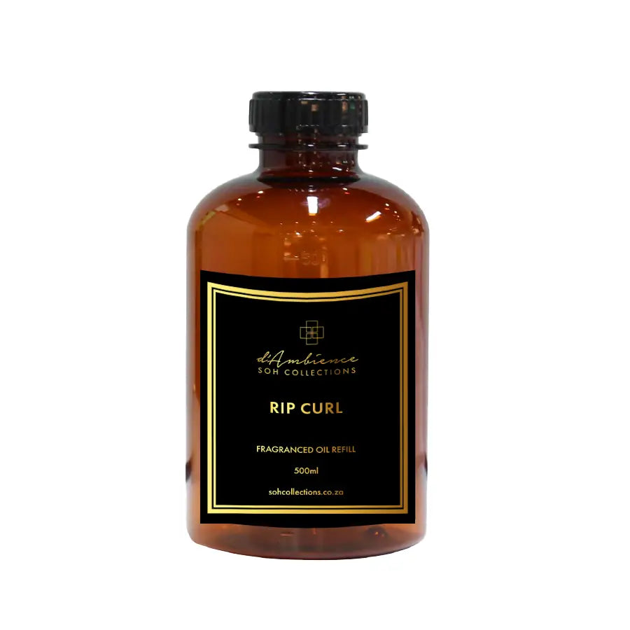 Amber glass bottle of fragranced oil refill for Rip Curl scent diffuser or scenting unit